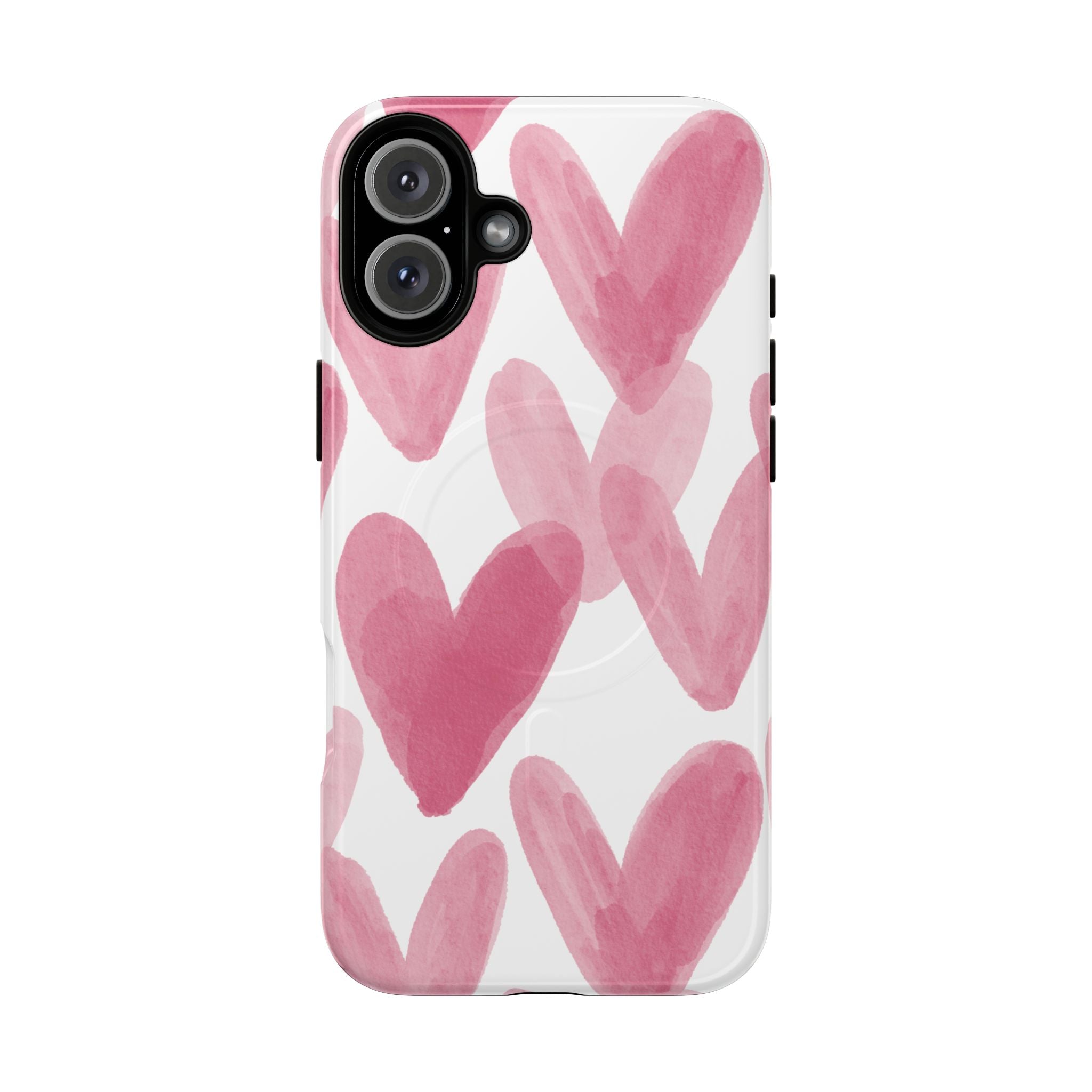 Pink Watercolor Hearts - iPhone- Tough Magnetic Phone Case