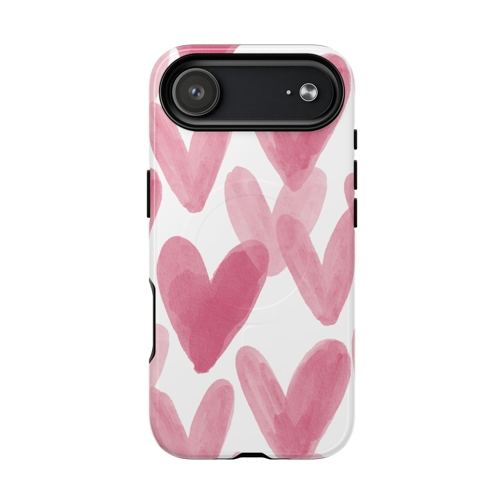 Pink Watercolor Hearts - iPhone- Tough Magnetic Phone Case
